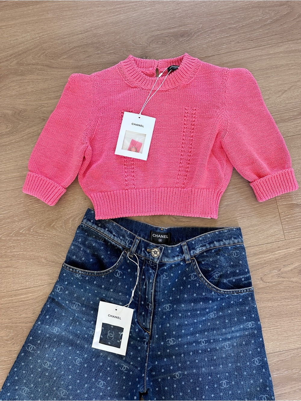 CHANEL Hot Pink Cropped Crewneck Sweater